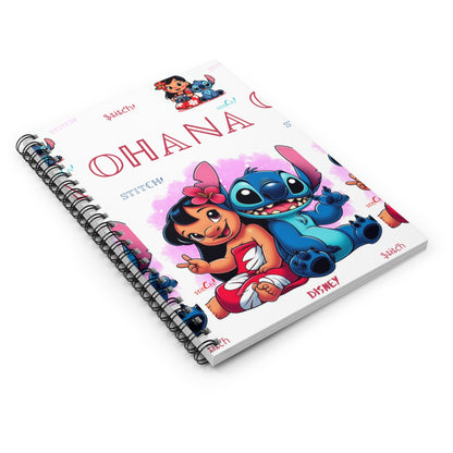 Disney Ohana Spiral Notebook - Ruled Lines, Cute Stitch & Lilo Design