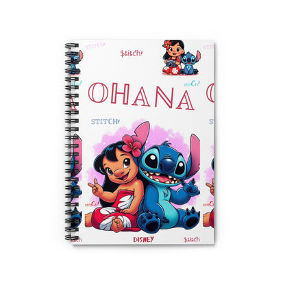 Disney Ohana Spiral Notebook - Ruled Lines, Cute Stitch & Lilo Design