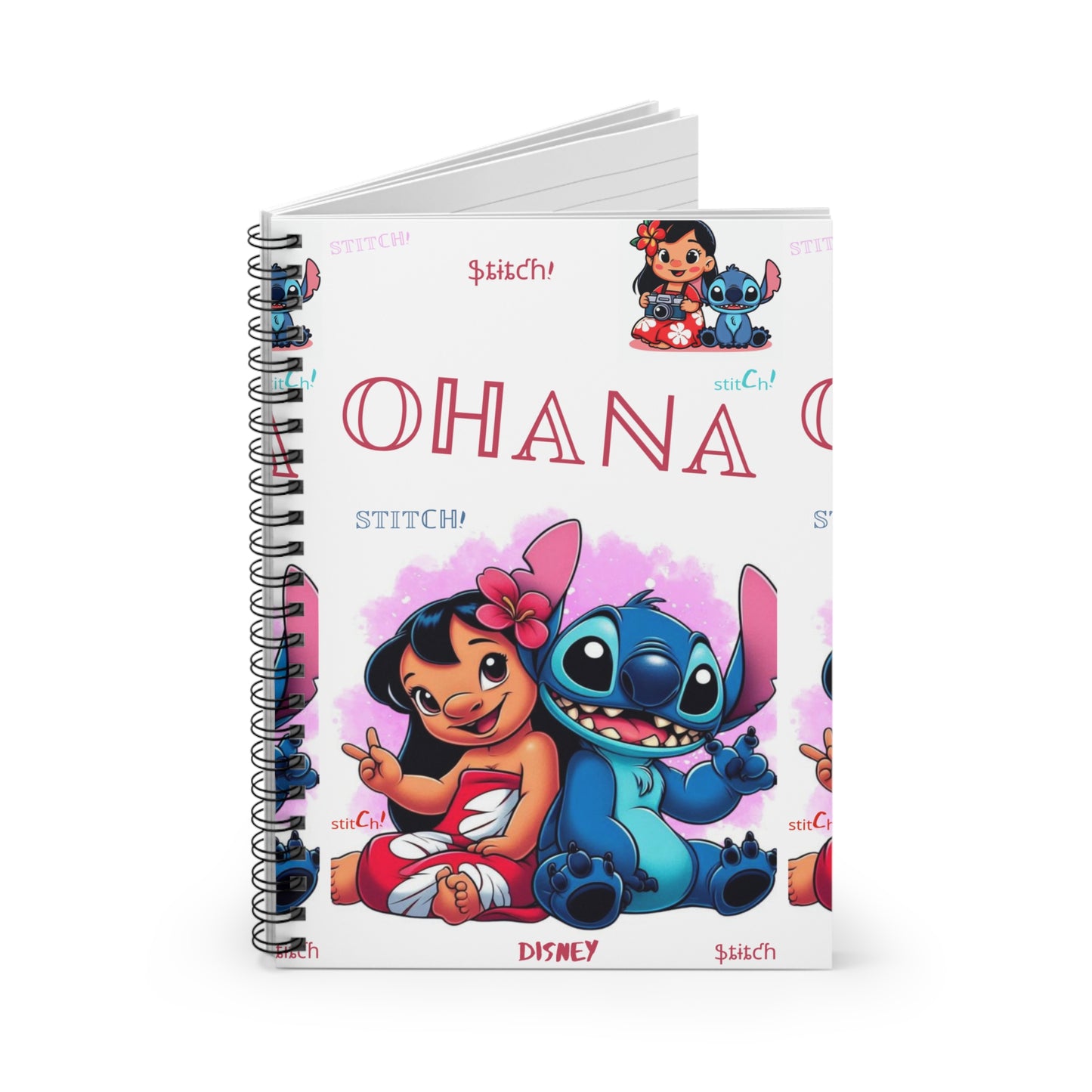 Disney Ohana Spiral Notebook - Ruled Lines, Cute Stitch & Lilo Design